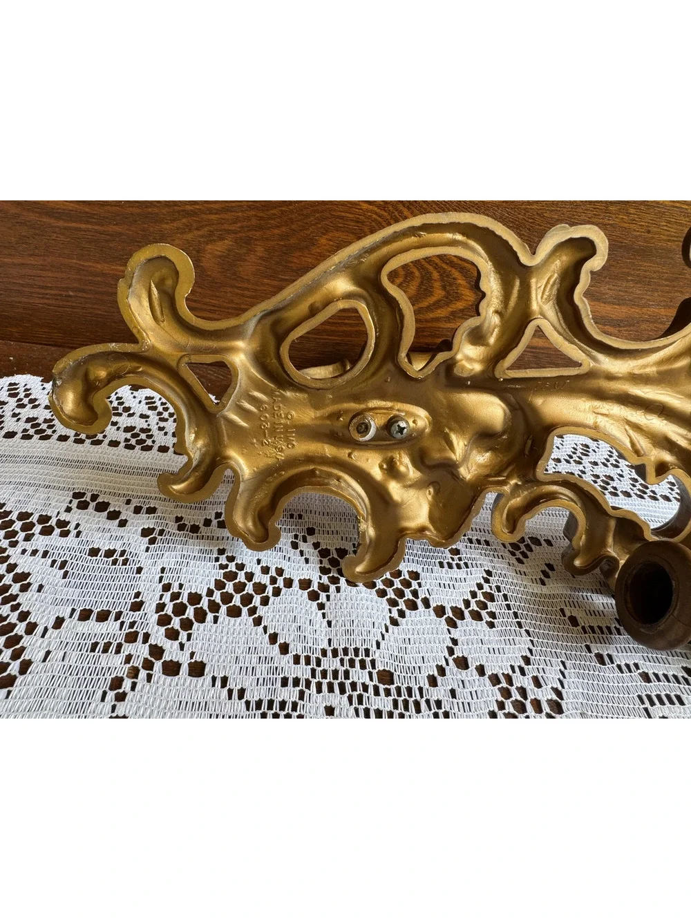 Pair of Vintage Ornate Gold Painted Plastic Wall Candle Sconces